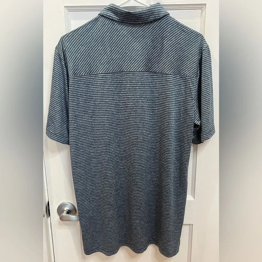 Adidas Golf Feeder Blue/gray Stripe Polo Shirt Size M Moisture-wicking
